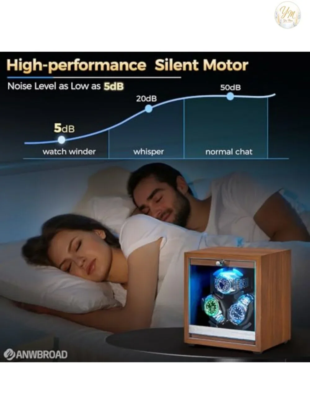 Wooden 3-Slot Automatic Watch Winder with Quiet Motor